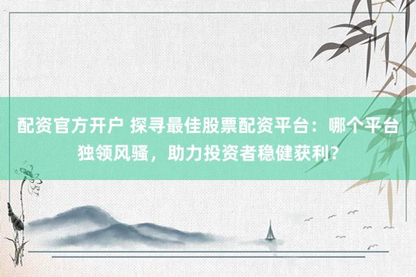 配资官方开户 探寻最佳股票配资平台：哪个平台独领风骚，助力投资者稳健获利？